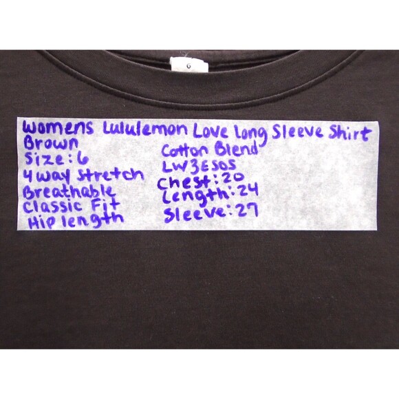 Lululemon Love Long Sleeve T Shirt Size 6 Women’s Breathable Hip Length Brown - Picture 4 of 6